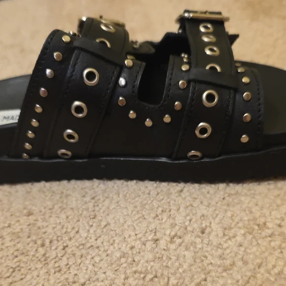 Steve Madden Double Buckle Black Sandals w/Silver Grommets & Details - Picture 6 of 11